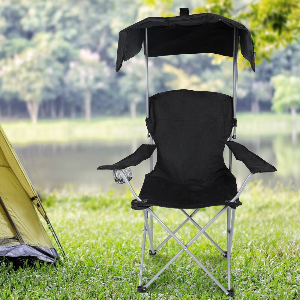 Bærbar Kanopy Lounge Stol med Justerbar Solskjerm og Koppholder Luvikno