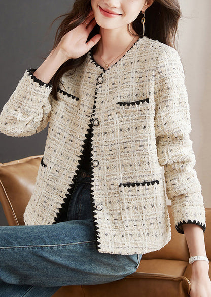 Luvik | Beige O Kaulus Napit Taskut Puuvilla Takit