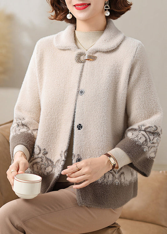 Luvik | Sametti minky takki Peter Pan -kauluksella beige