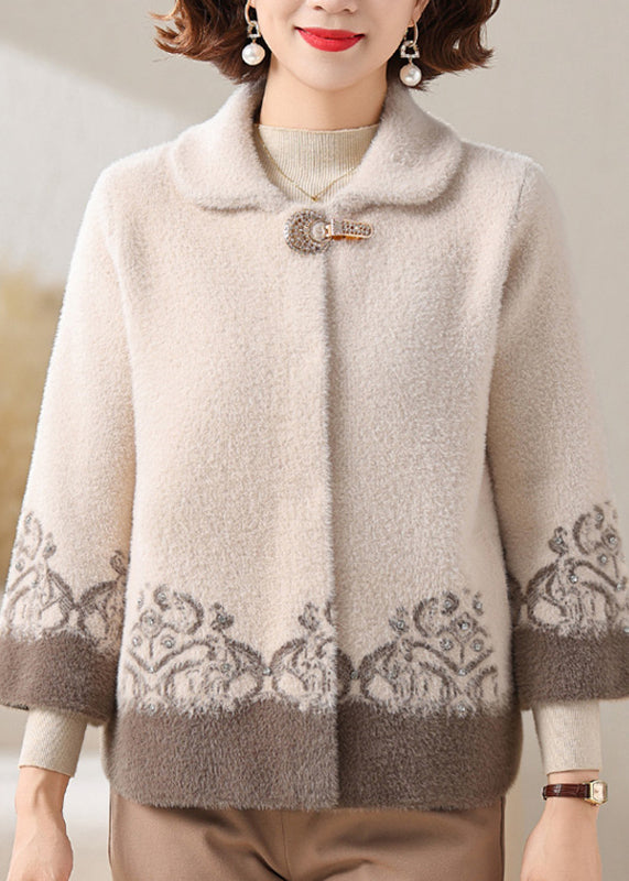 Luvik | Sametti minky takki Peter Pan -kauluksella beige