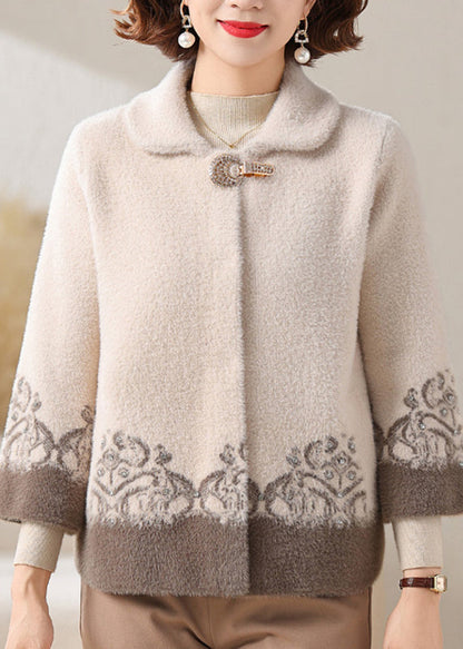 Luvik | Sametti minky takki Peter Pan -kauluksella beige