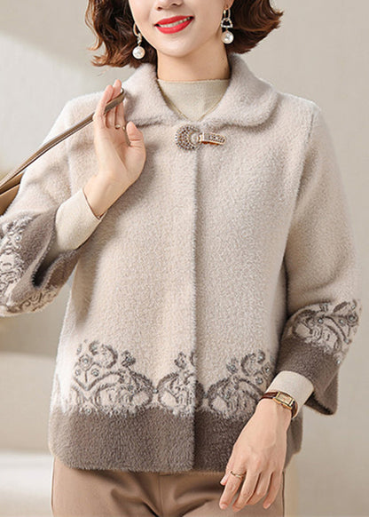 Luvik | Sametti minky takki Peter Pan -kauluksella beige