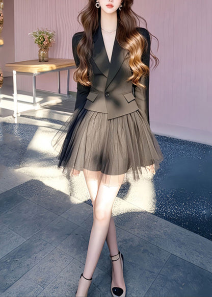 Luvik | Käännettävät mustat takit ja tüllihameet Kaksi osaa Pitkät hihat