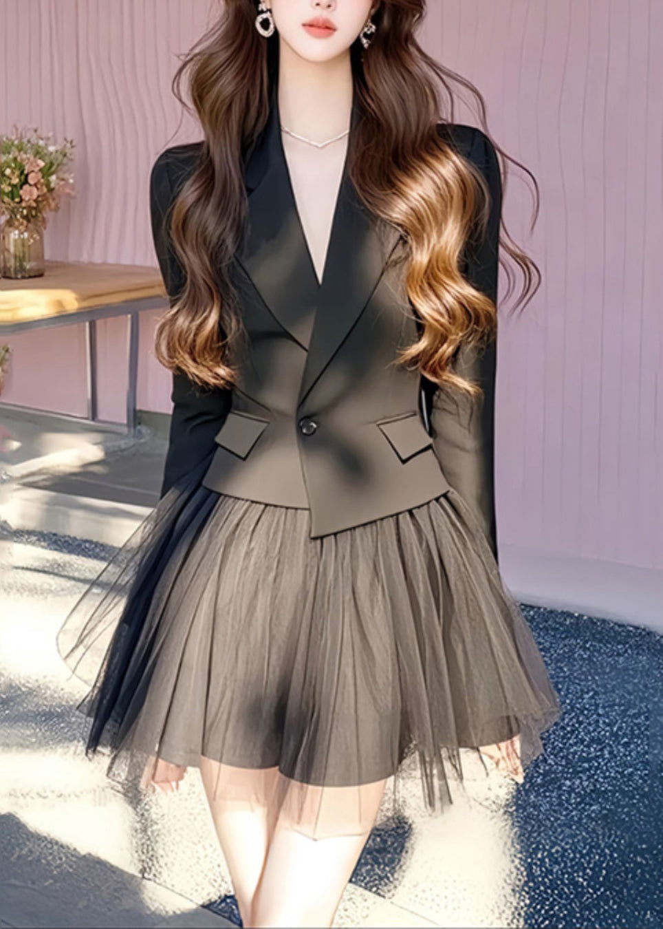 Luvik | Käännettävät mustat takit ja tüllihameet Kaksi osaa Pitkät hihat