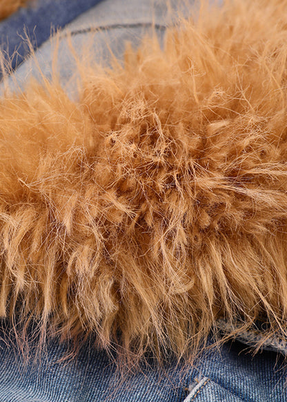 Luvik | Pitkät farkkutakit vyön kanssa tekoturkiskauluksella sininen