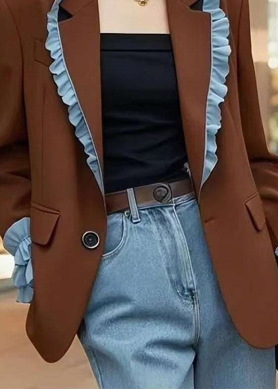 Luvik | Ruskea ryppypoikapanta-patchwork-takki