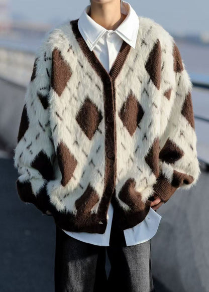 Luvik | Ruskea ruutupaita nappi veluurista valmistettu miesten takki