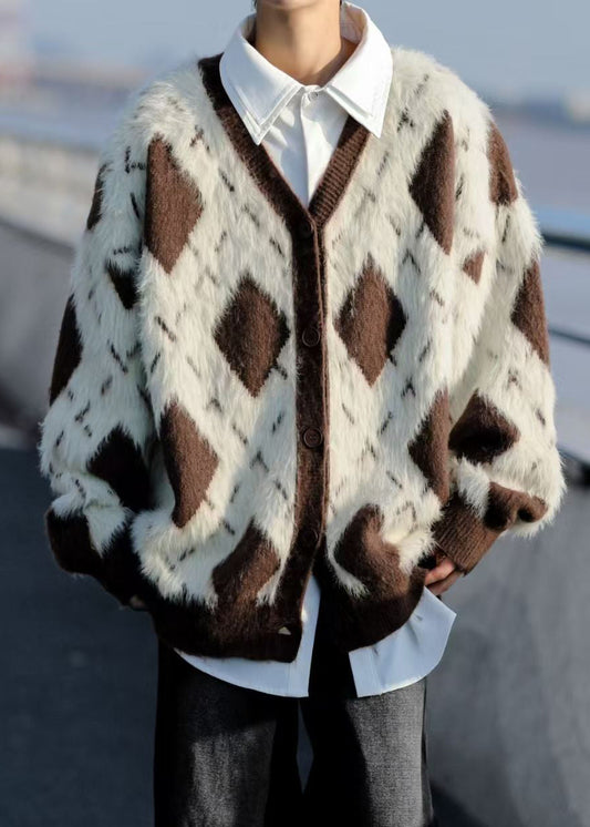 Luvik | Ruskea ruutupaita nappi veluurista valmistettu miesten takki