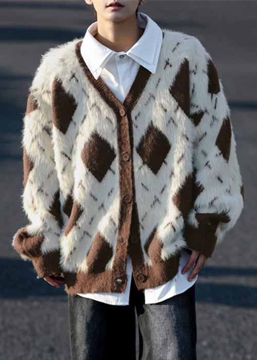 Luvik | Ruskea ruutupaita nappi veluurista valmistettu miesten takki