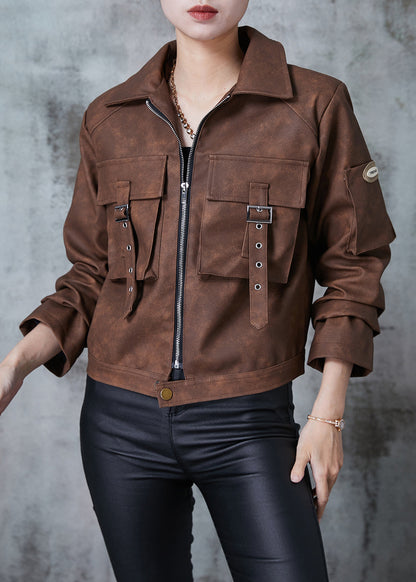 Luvik | Ruskean sävyinen tummanraidallinen tekonahkatakki