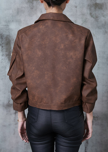 Luvik | Ruskean sävyinen tummanraidallinen tekonahkatakki