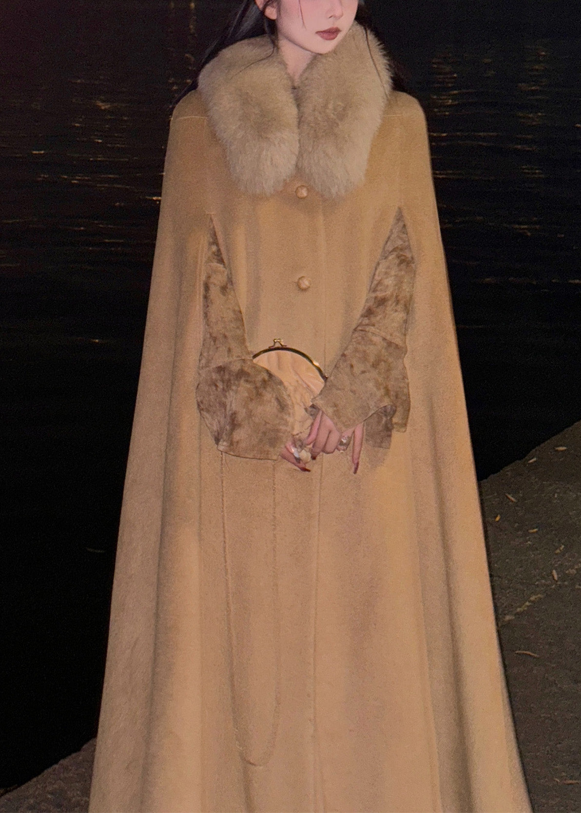 Luvik | Camel Fox Kaulukset Taskut Villa Maxi Takit Talvi