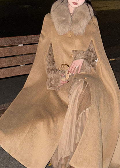 Luvik | Camel Fox Kaulukset Taskut Villa Maxi Takit Talvi