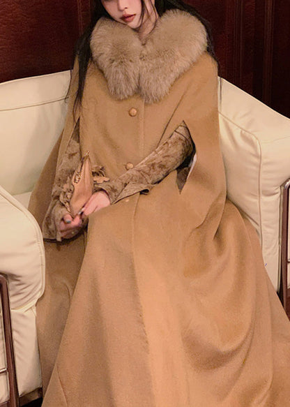 Luvik | Camel Fox Kaulukset Taskut Villa Maxi Takit Talvi