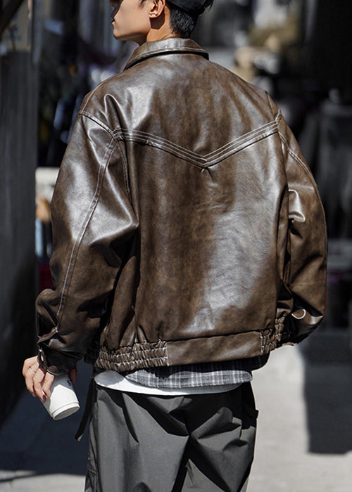 Luvik | Kafee vetoketju suurikokoiset tekonahka takit miehille