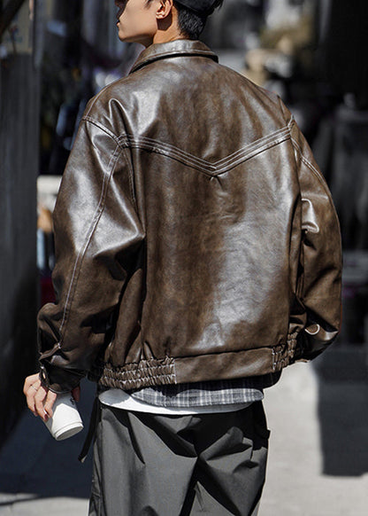 Luvik | Kafee vetoketju suurikokoiset tekonahka takit miehille