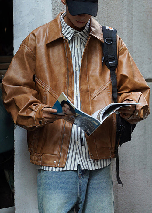 Luvik | Kafee vetoketju suurikokoiset tekonahka takit miehille