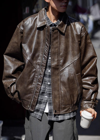 Luvik | Kafee vetoketju suurikokoiset tekonahka takit miehille