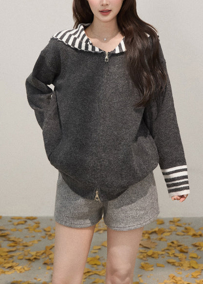 Luvik | Vetoketjullinen harmaa pehmeä huivi neuletakki talvi