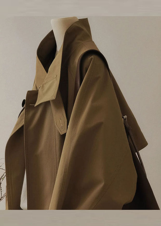 Luvik | Kaki Peter Pan-krage Lommer Glidelås Jakke Trench Patchwork Lange Ermer