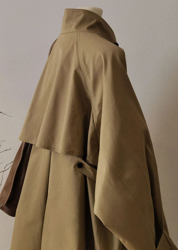 Luvik | Kaki Peter Pan-krage Lommer Glidelås Jakke Trench Patchwork Lange Ermer