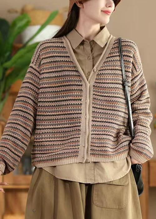 Luvik | Khaki V-hals plissé knapp knitjakke