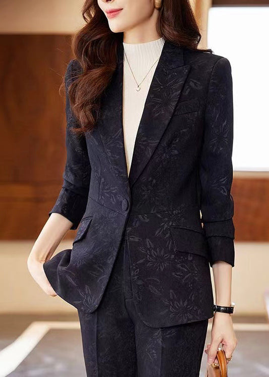 Luvik | Tummansinisellä Peter Pan -kauluksella varustettu painettu puuvillatakki