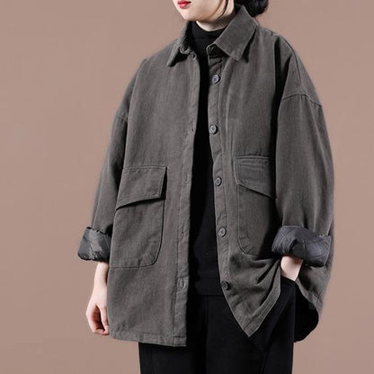 Luvik | harmaa maxi takki suurikokoinen puuvillakäänne nappikiinnitys