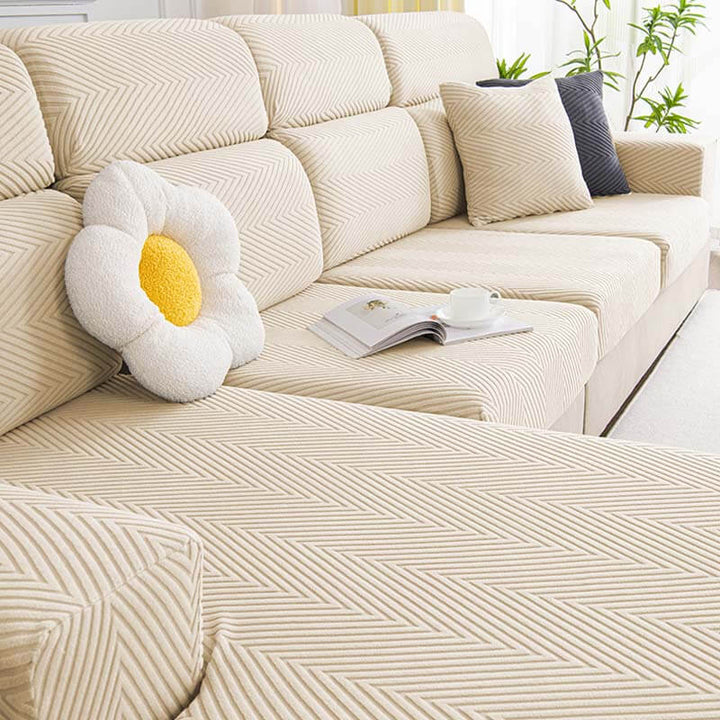 Fullstendig innpakket fiskebensmønster sofaovertrekk i slitesterk chenille | Luvikno