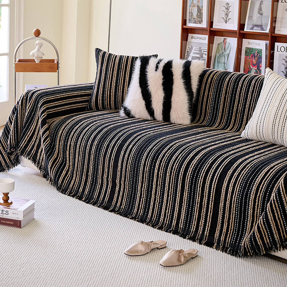All-Season Stripete Frynser Chenille Holdbar Sofa Dekket | Luvikno