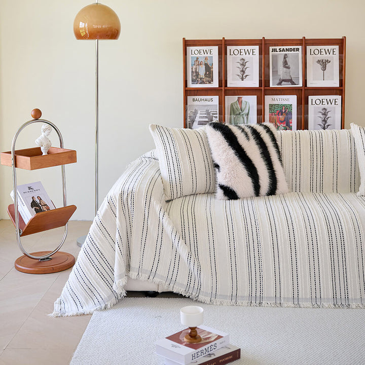 All-Season Stripete Frynser Chenille Holdbar Sofa Dekket | Luvikno