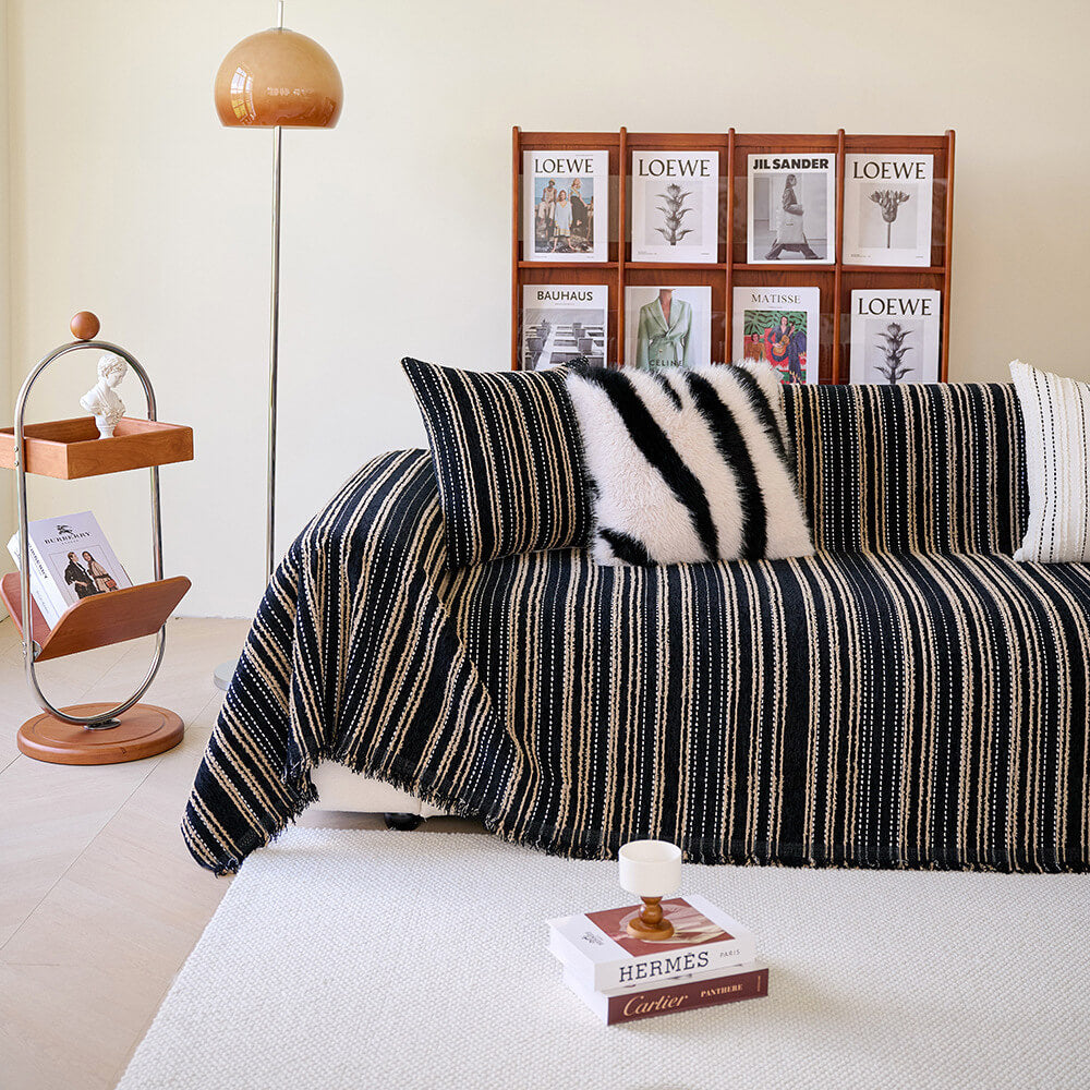 All-Season Stripete Frynser Chenille Holdbar Sofa Dekket | Luvikno