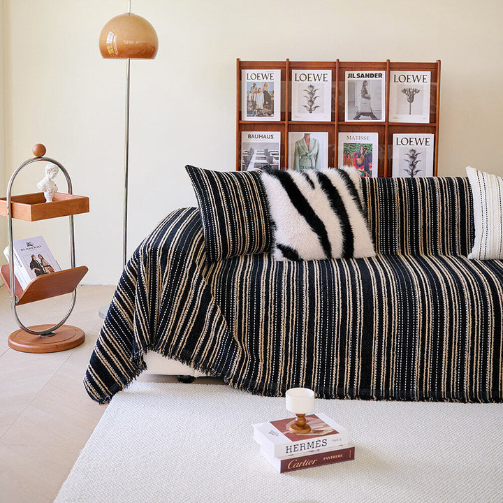 All-Season Stripete Frynser Chenille Holdbar Sofa Dekket | Luvikno