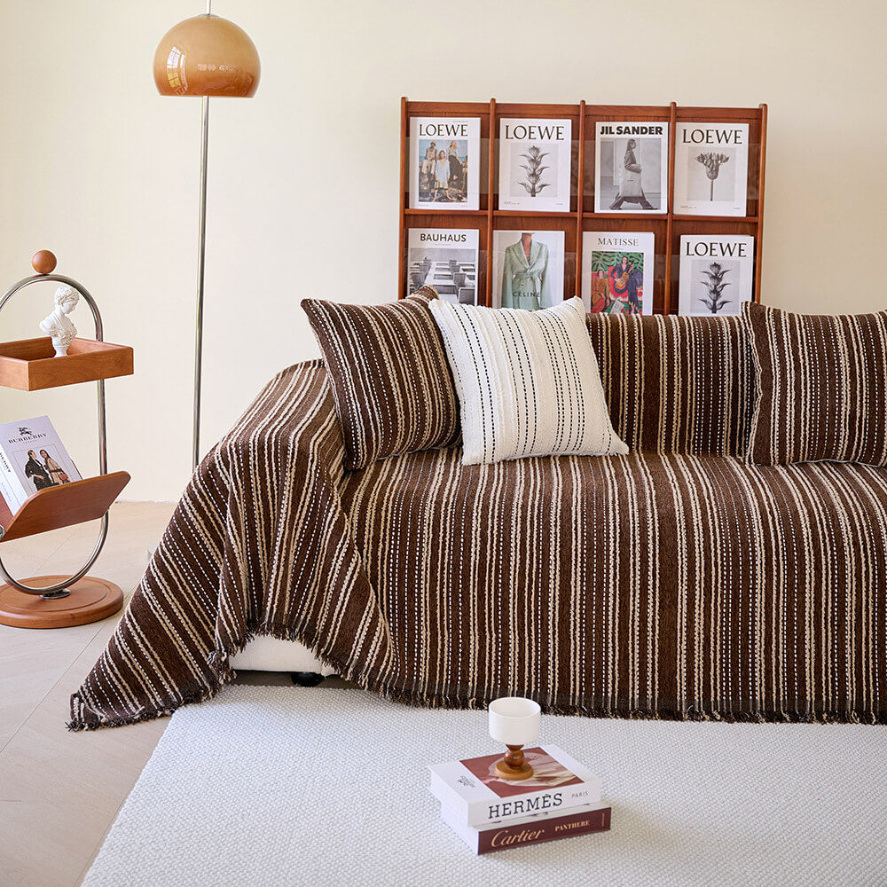 All-Season Stripete Frynser Chenille Holdbar Sofa Dekket | Luvikno