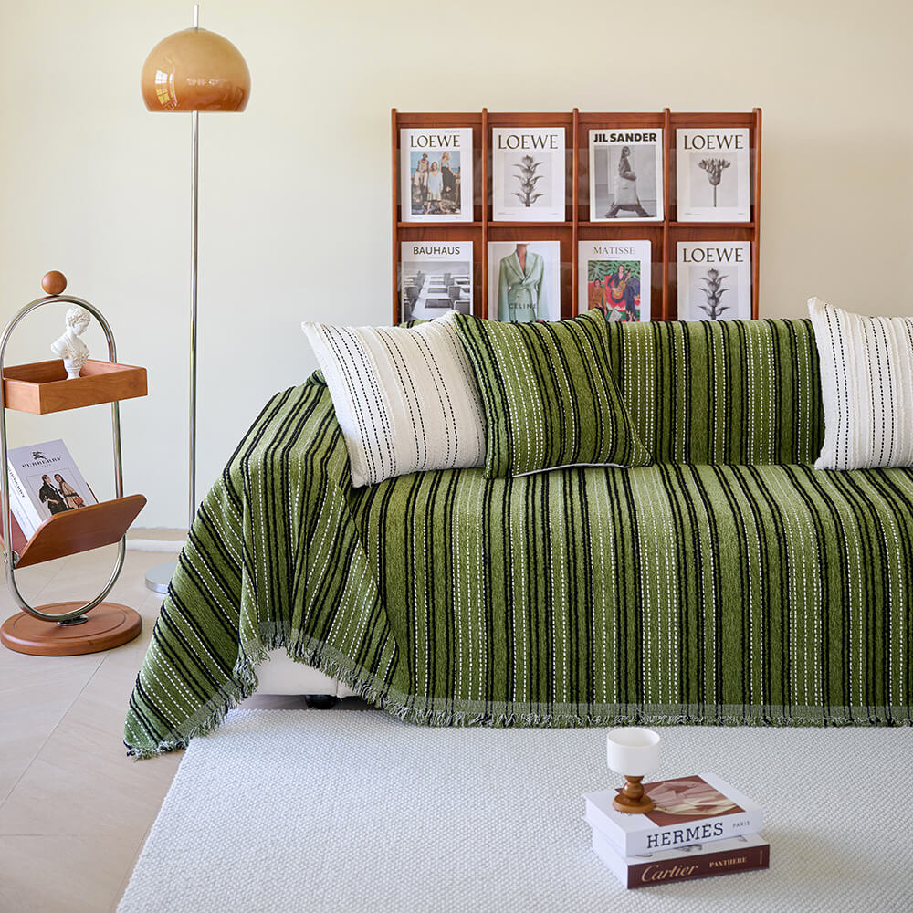 All-Season Stripete Frynser Chenille Holdbar Sofa Dekket | Luvikno