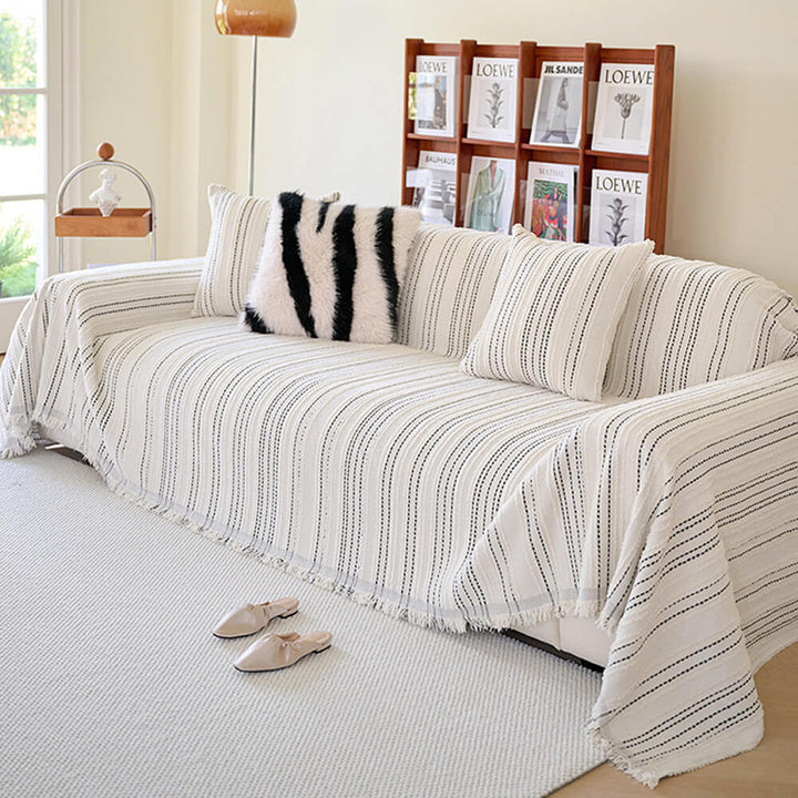 All-Season Stripete Frynser Chenille Holdbar Sofa Dekket | Luvikno