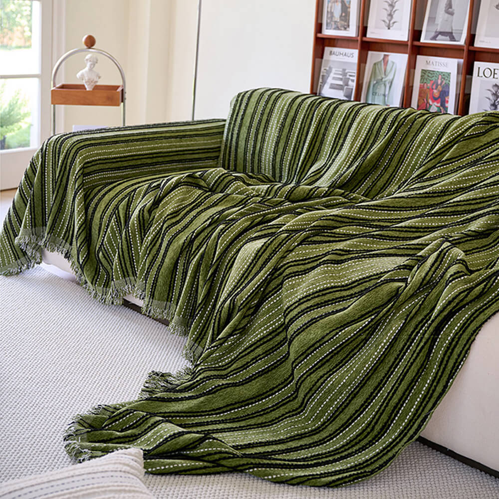 All-Season Stripete Frynser Chenille Holdbar Sofa Dekket | Luvikno