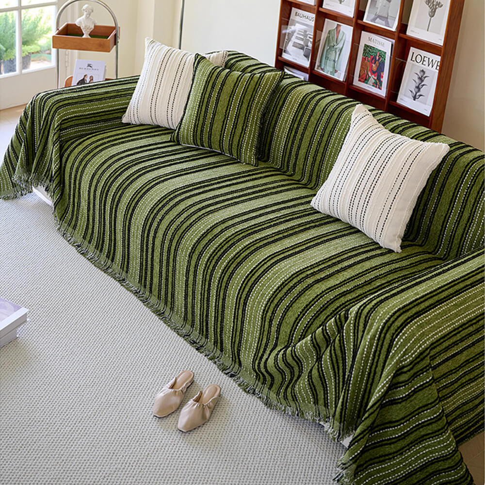 All-Season Stripete Frynser Chenille Holdbar Sofa Dekket | Luvikno