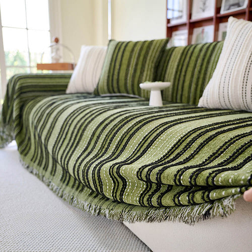 All-Season Stripete Frynser Chenille Holdbar Sofa Dekket | Luvikno