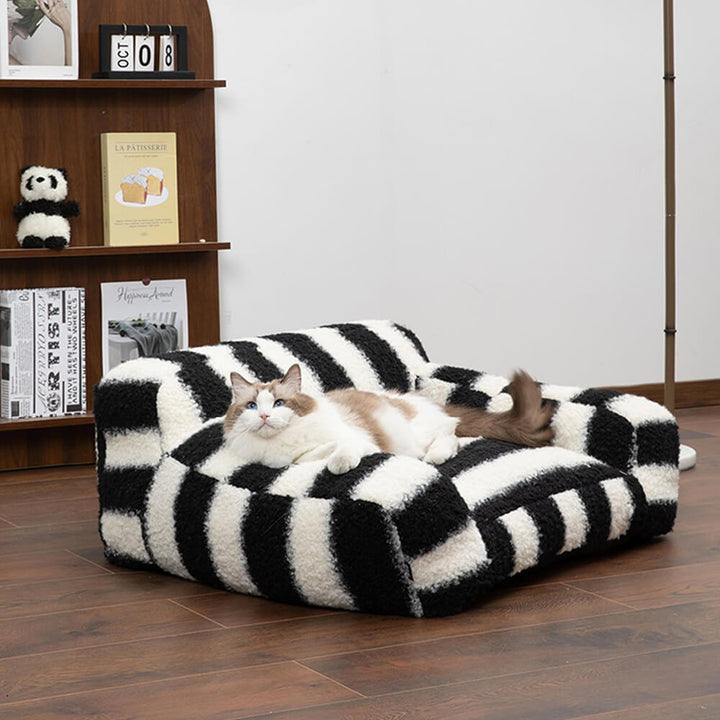 Moderne Faux Lambswool Kattesofa med Brede Armlener og Avtakbar Pute | Luvikno