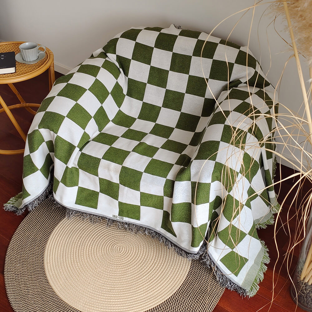 Color Block Rute Fringe Trim Sofa Blanket Cover | Luvikno