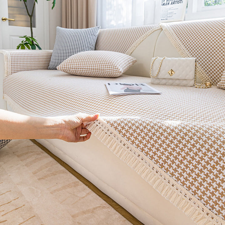 Houndstooth-mønster Elegant Frynse Myk Bomull Lin Bukse Deksel | Luvikno