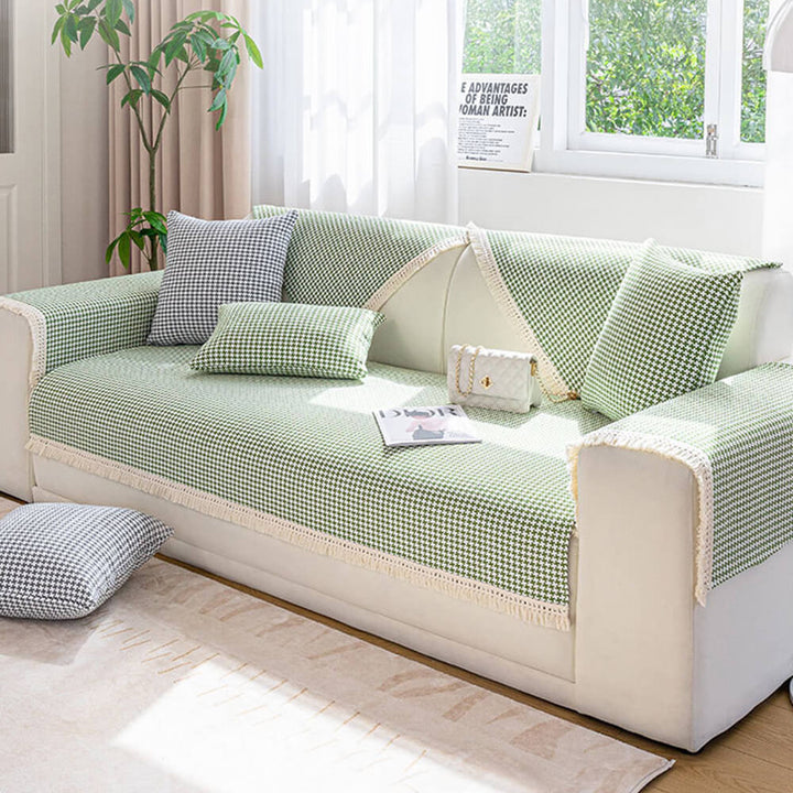 Houndstooth-mønster Elegant Frynse Myk Bomull Lin Bukse Deksel | Luvikno