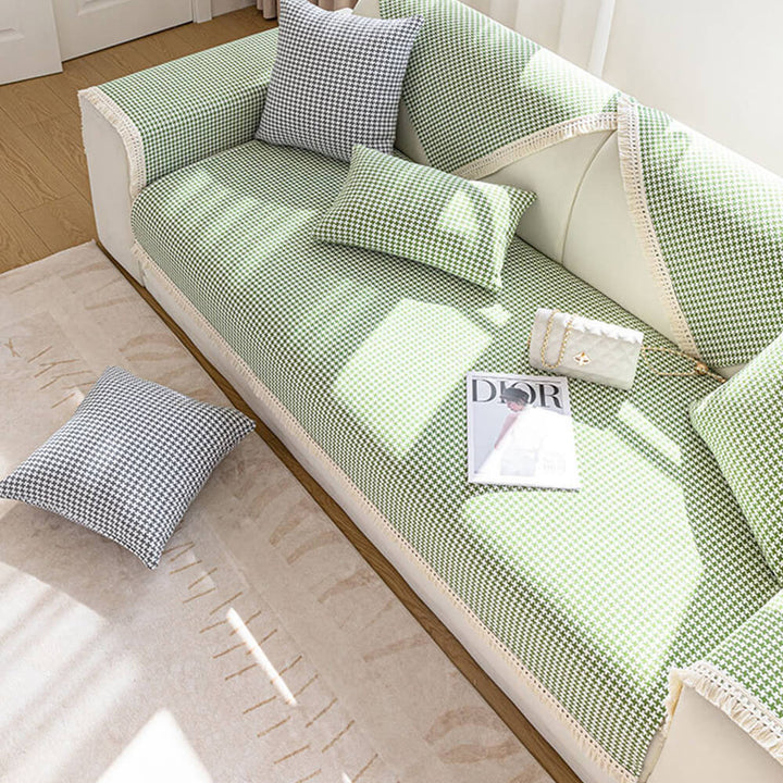Houndstooth-mønster Elegant Frynse Myk Bomull Lin Bukse Deksel | Luvikno