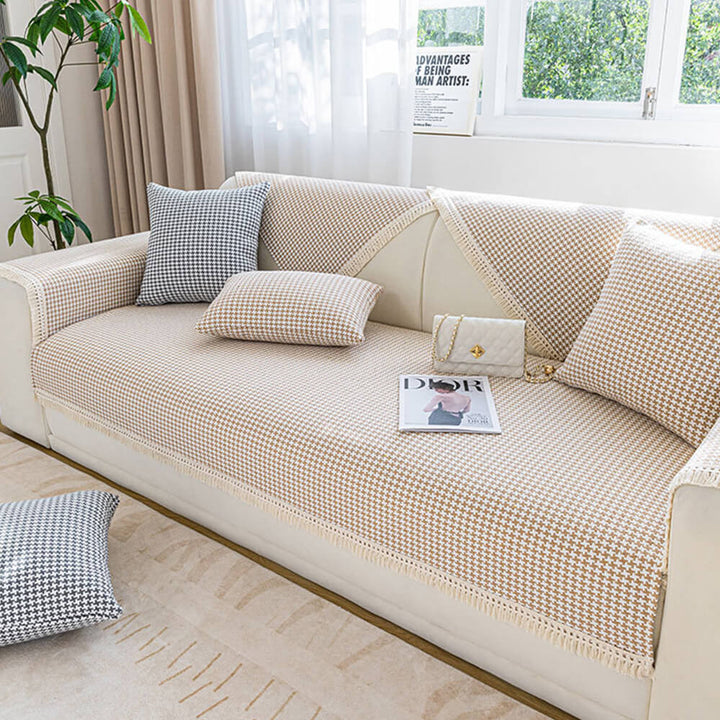 Houndstooth-mønster Elegant Frynse Myk Bomull Lin Bukse Deksel | Luvikno