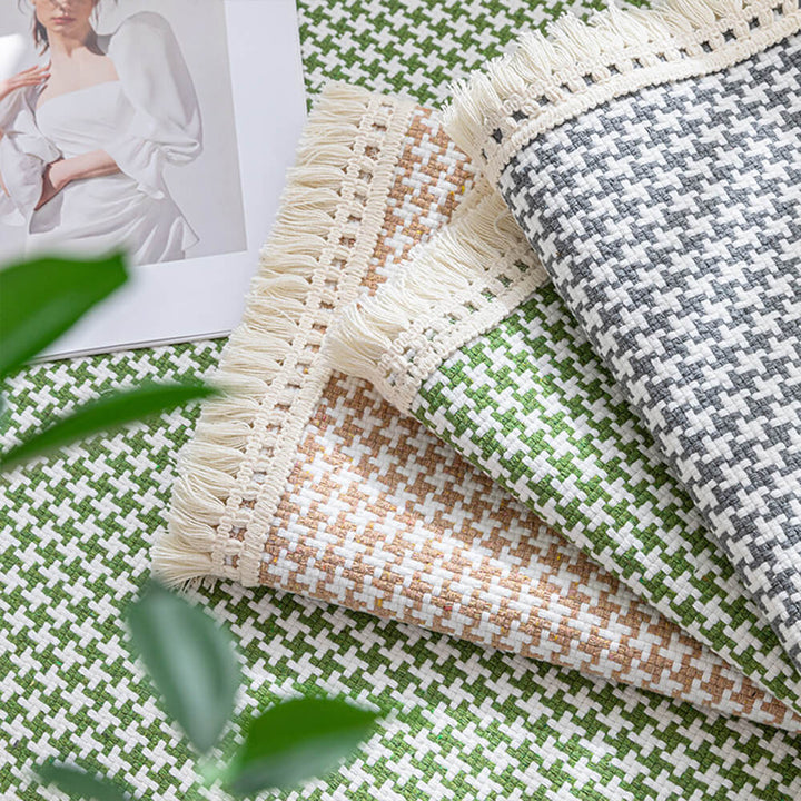 Houndstooth-mønster Elegant Frynse Myk Bomull Lin Bukse Deksel | Luvikno