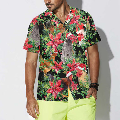 Luvik | Hauska kukko joulukasvien kanssa hawaijipaita