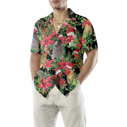 Luvik | Hauska kukko joulukasvien kanssa hawaijipaita