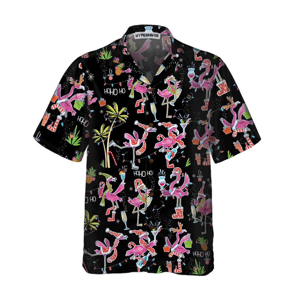 Luvik | Moro julen flamingo-hawaii-skjorte, tropeskjorte til jul for menn, beste julegaveidé
