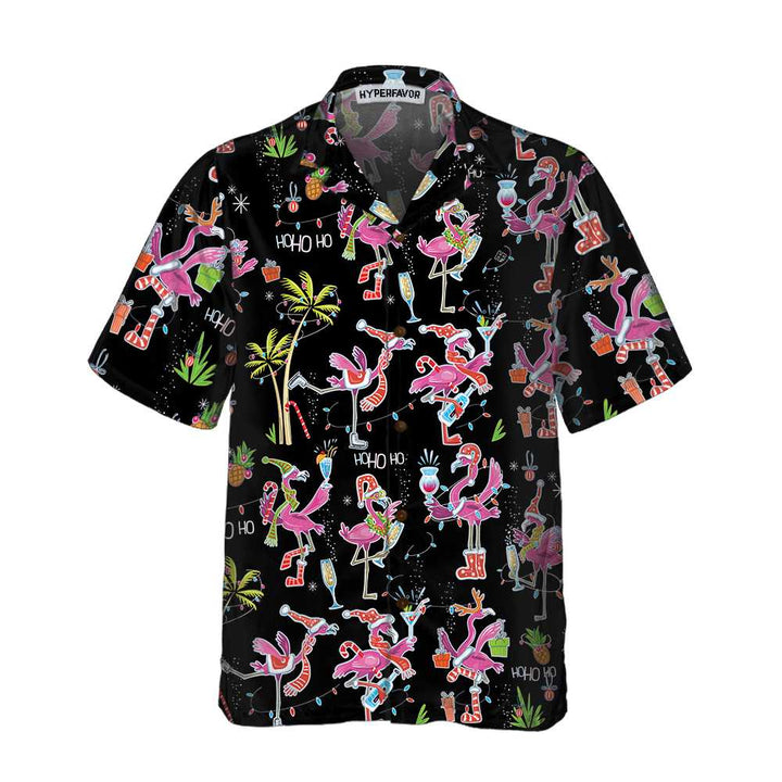 Luvik | Moro julen flamingo-hawaii-skjorte, tropeskjorte til jul for menn, beste julegaveidé